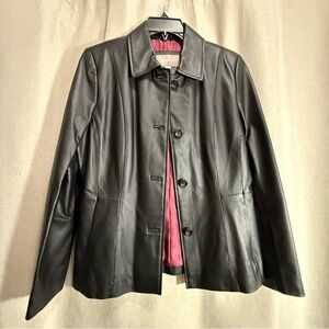 Croft & Barrow Black Leather Jacket 4-Button Classic Coat Women's Size Small